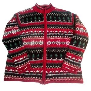 Heirloom Collectibles VTG Christmas Cardigan Sweater Patchwork Holiday M Zip